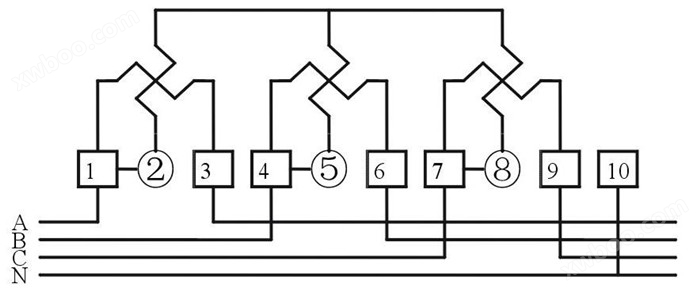 DTSX238型三相四线电子式电能表直接式接线图