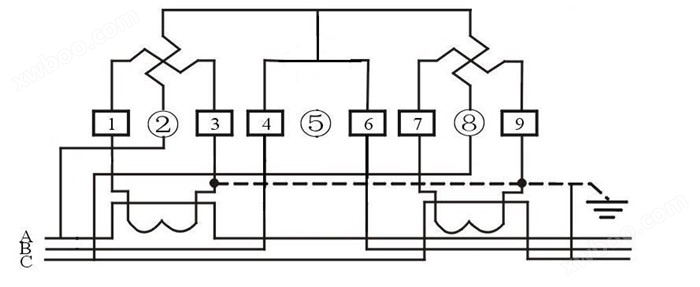 DSSX238型三相三线电子式电能表经电流互感器接线图